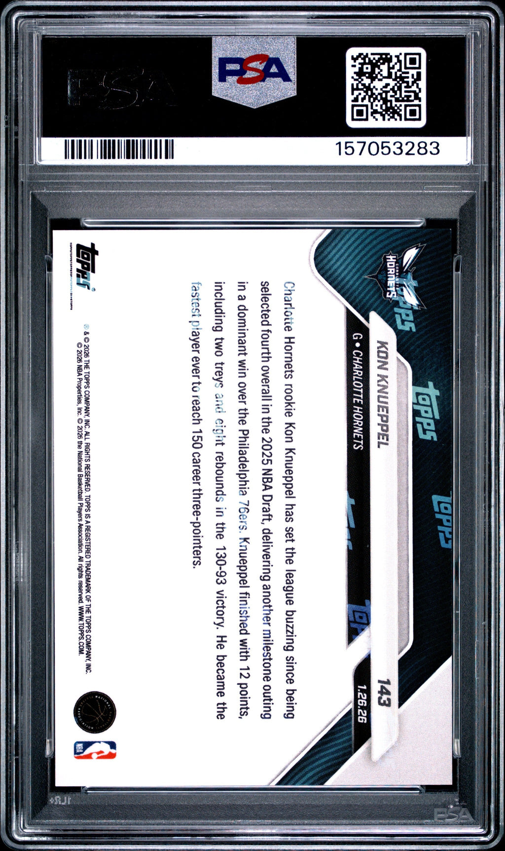 Graded 2025 Topps Now Kon Knueppel #143 Orange Foil /25 Rookie RC Basketball Card PSA 9 Mint