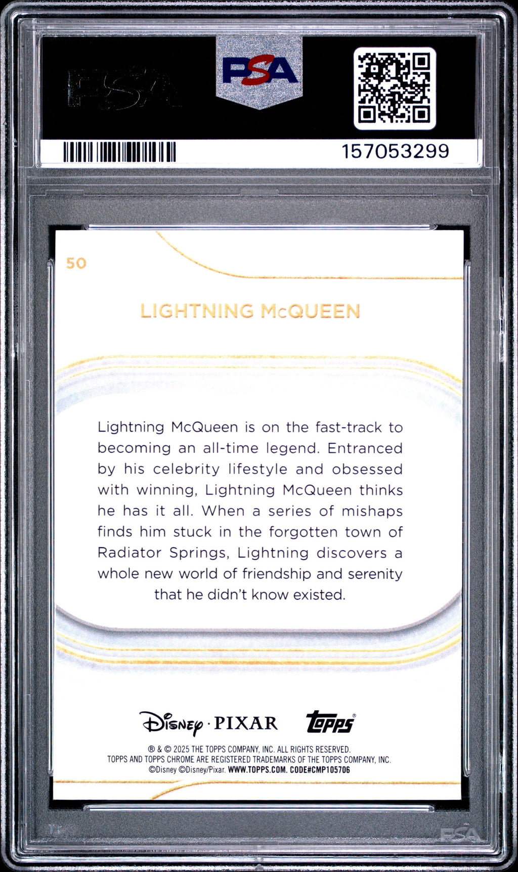 Graded 2025 Topps Chrome Disney Lightning McQueen #50 Trading Card Game PSA 10 Gem Mint