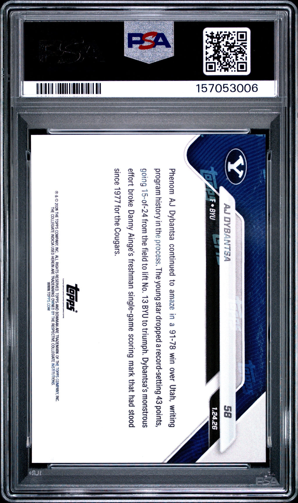 Graded 2025 Topps Bowman U Now AJ Dybantsa #58 Rookie RC Basketball Card PSA 10 Gem Mint