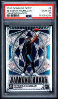 Graded 2025 Panini Donruss Optic Tetairoa McMillan #2 Diamond Hands Rookie RC Football Card PSA 10 Gem Mint