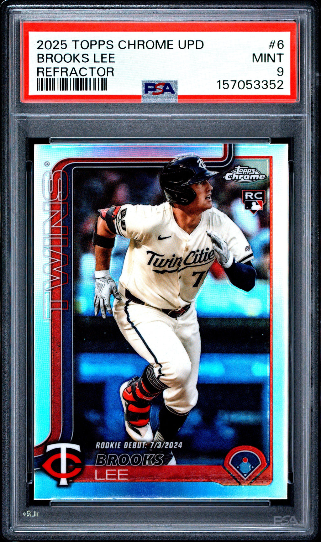 Graded 2025 Topps Chrome Update Brooks Lee #USC6 Refractor Rookie RC Baseball Card PSA 9 Mint