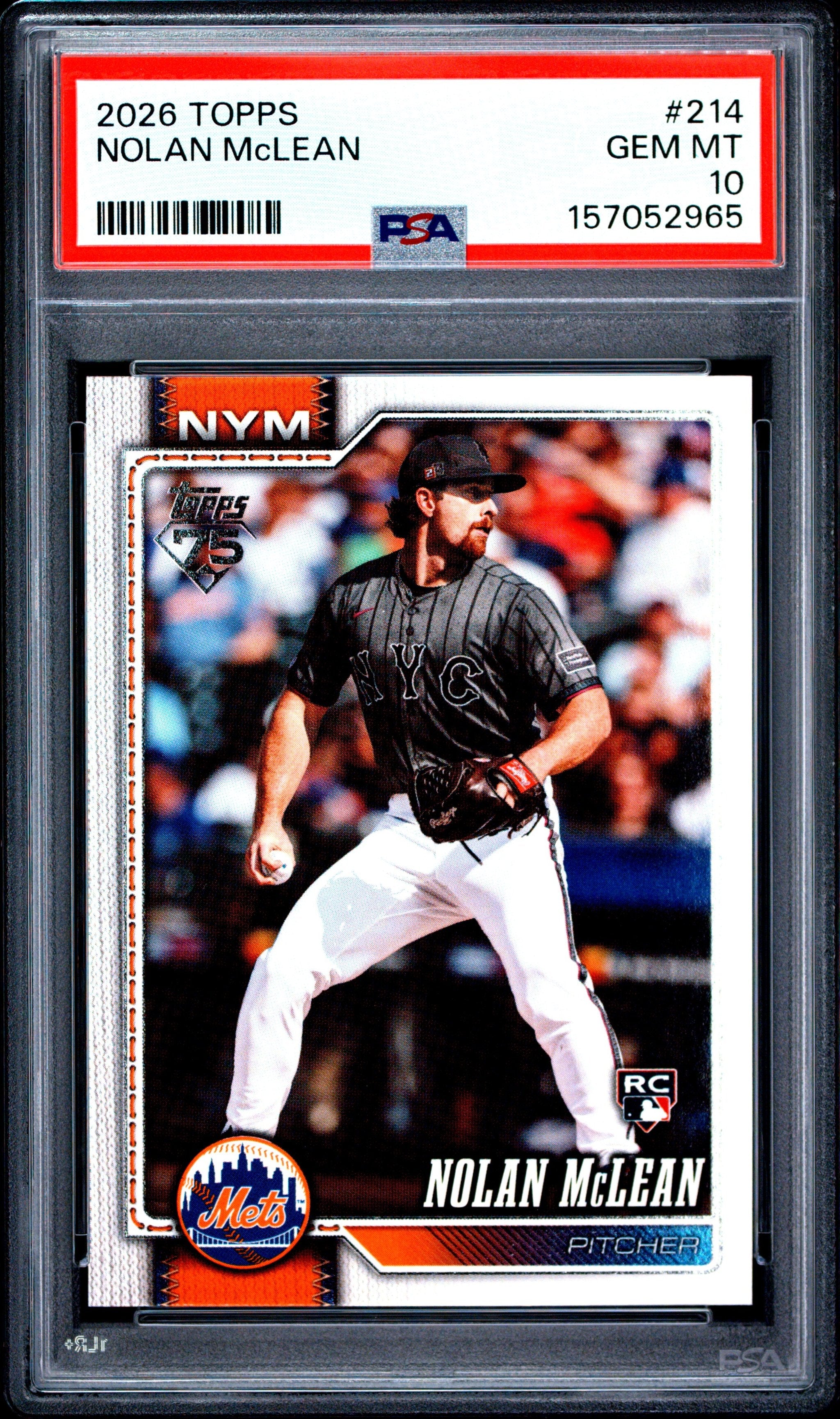 Graded 2026 Topps Nolan McLean #214 Rookie RC Baseball Card PSA 10 Gem Mint