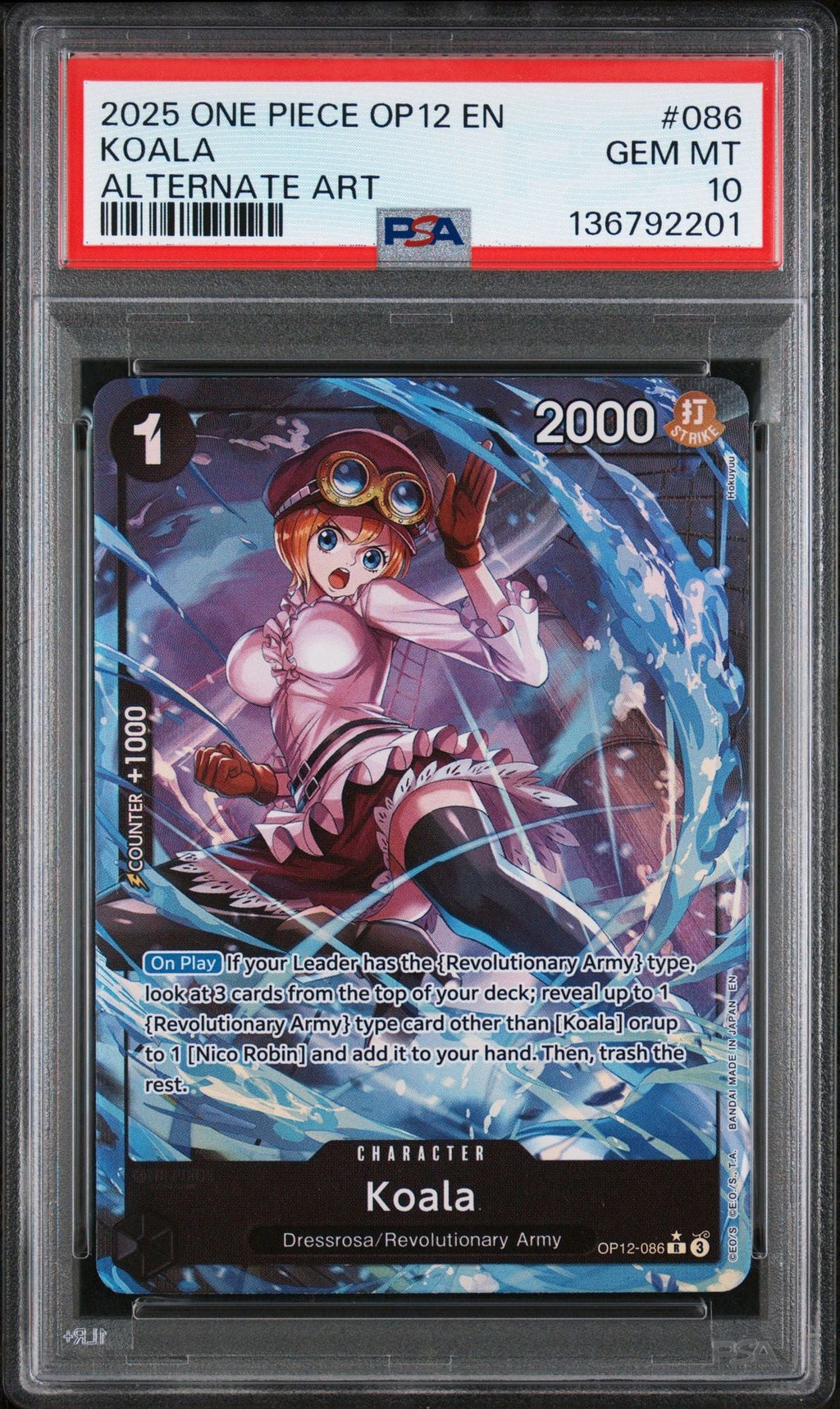 Graded 2025 One Piece Koala #086 Alt Art OP12 Trading Card Game PSA 10 Gem Mint