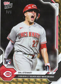 2026 Topps Now Sal Stewart #309 Foilfractor 1/1 2nd Home Run in 11th Delivers Reds Win in San Diego Cincinnati Reds Rookie RC Baseball Card