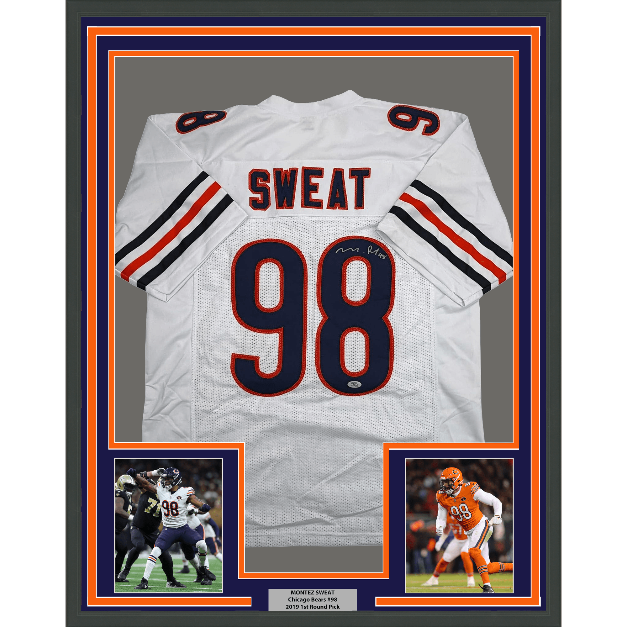 Framed Autographed/Signed Montez Sweat 35x39 Chicago White Football Jersey PSA/DNA COA