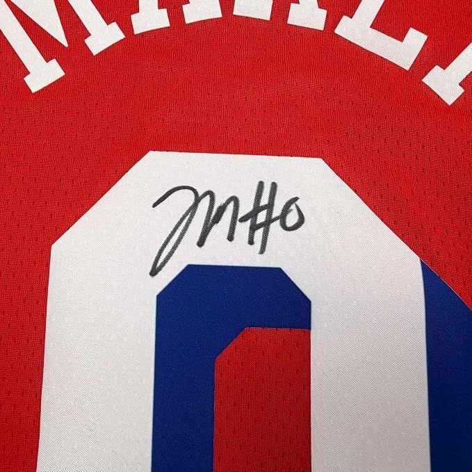 Framed Autographed/Signed Tyrese Maxey 35x39 Philadelphia 76ers Sixers Red Authentic Basketball Jersey Fanatics COA