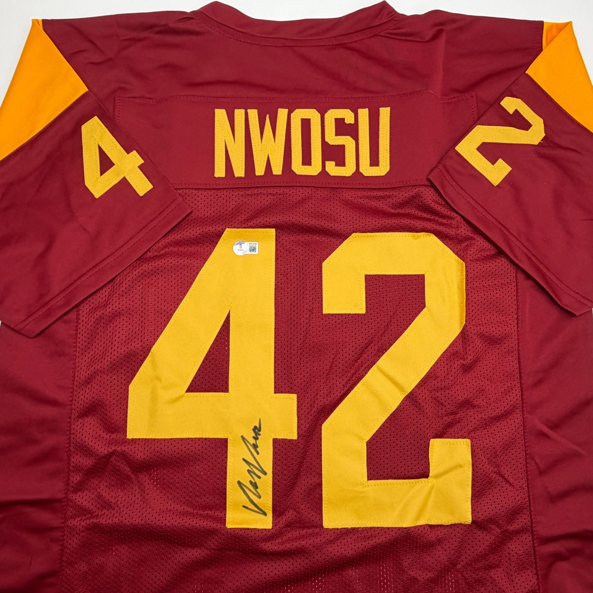 Autographed/Signed Uchenna Nwosu USC Southern Cal Red College Football Jersey Beckett BAS COA