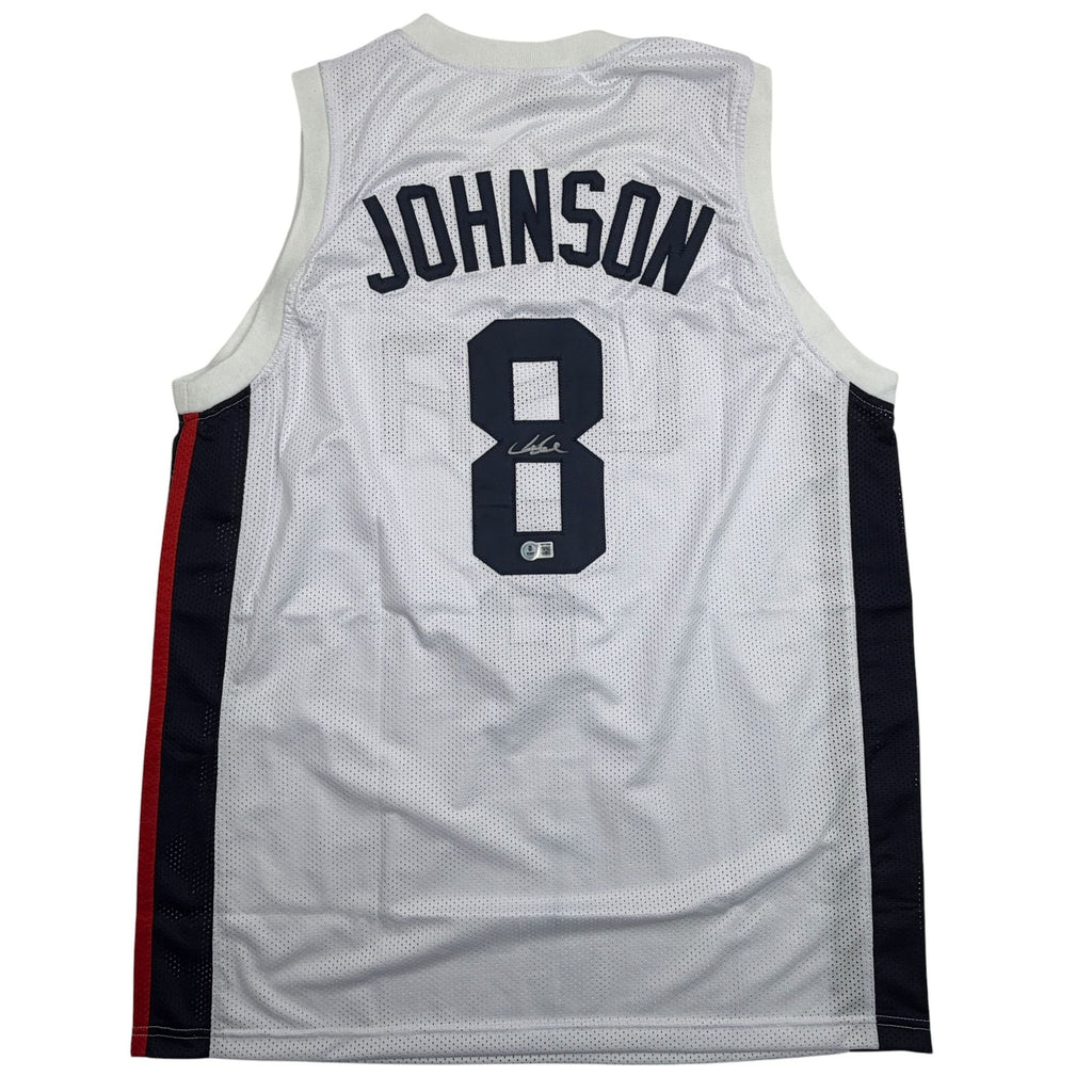 Autographed/Signed Joe Johnson United States USA Olympic White Basketball Jersey Beckett BAS COA