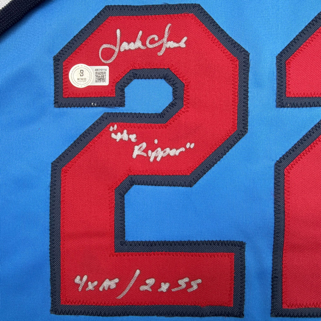 Autographed/Signed Jack Clark St. Louis Blue Baseball Jersey Beckett BAS COA