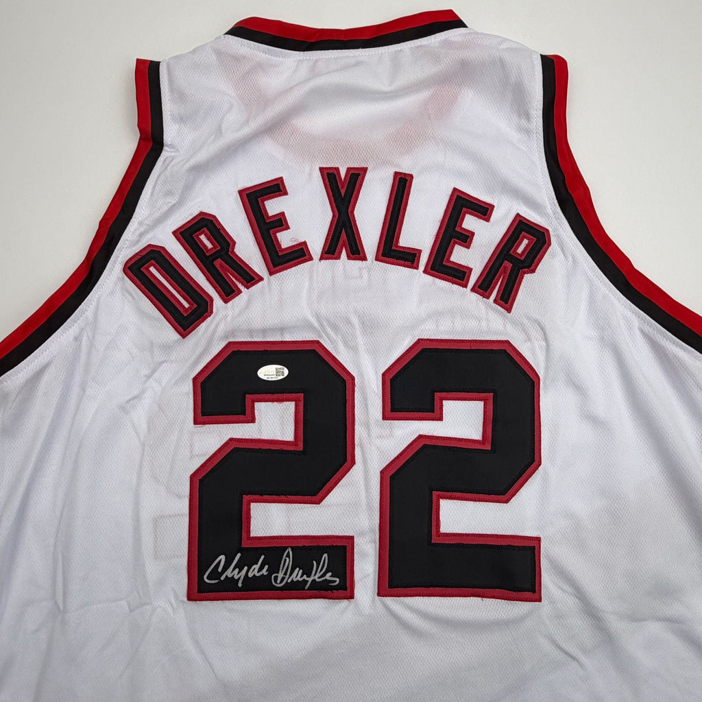 Autographed/Signed Clyde Drexler Portland White Basketball Jersey JSA COA