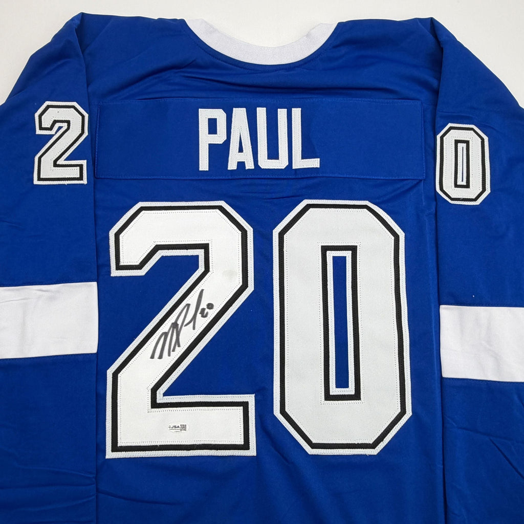 Autographed/Signed Nick Paul Tampa Bay Blue Hockey Jersey JSA COA