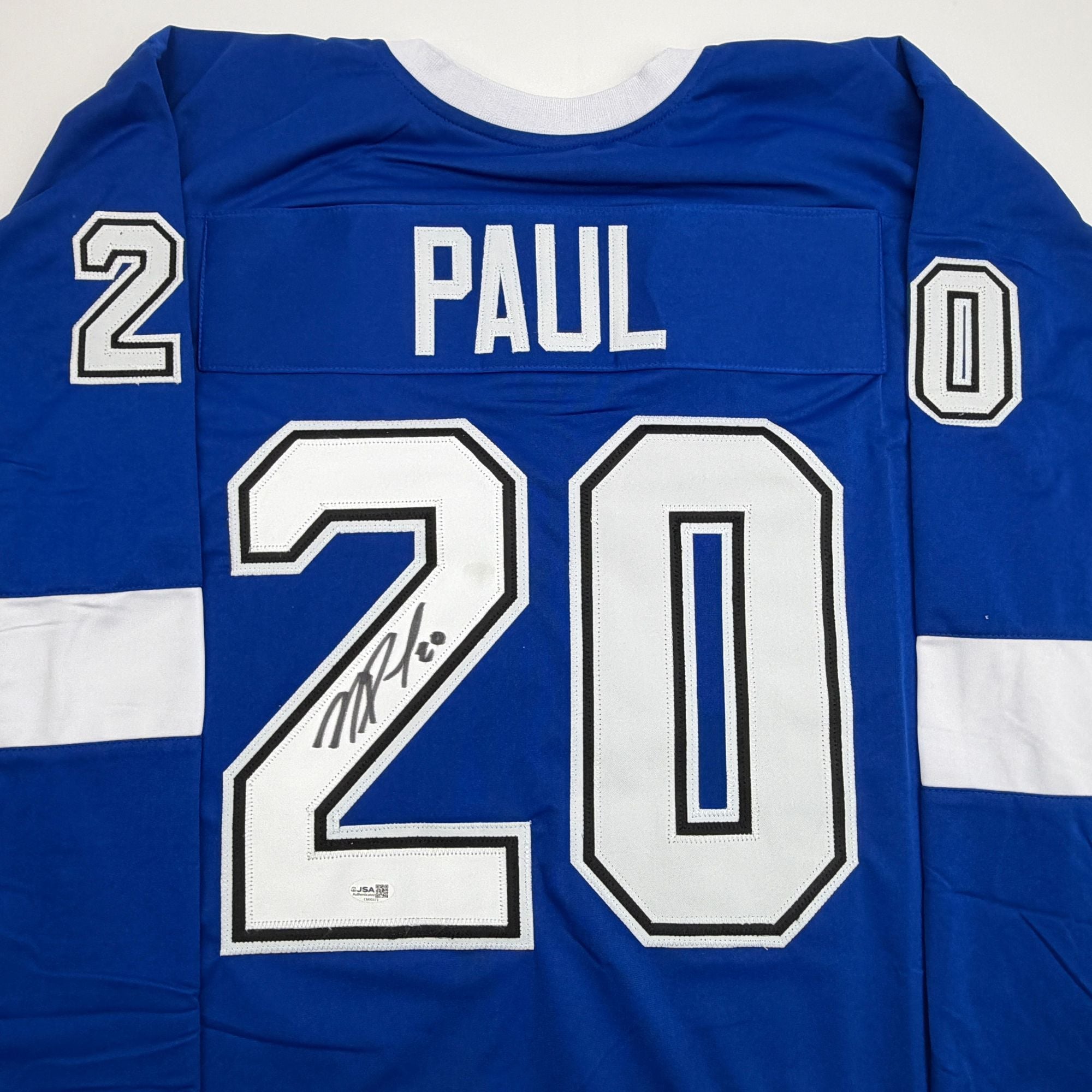 Autographed/Signed Nick Paul Tampa Bay Blue Hockey Jersey JSA COA