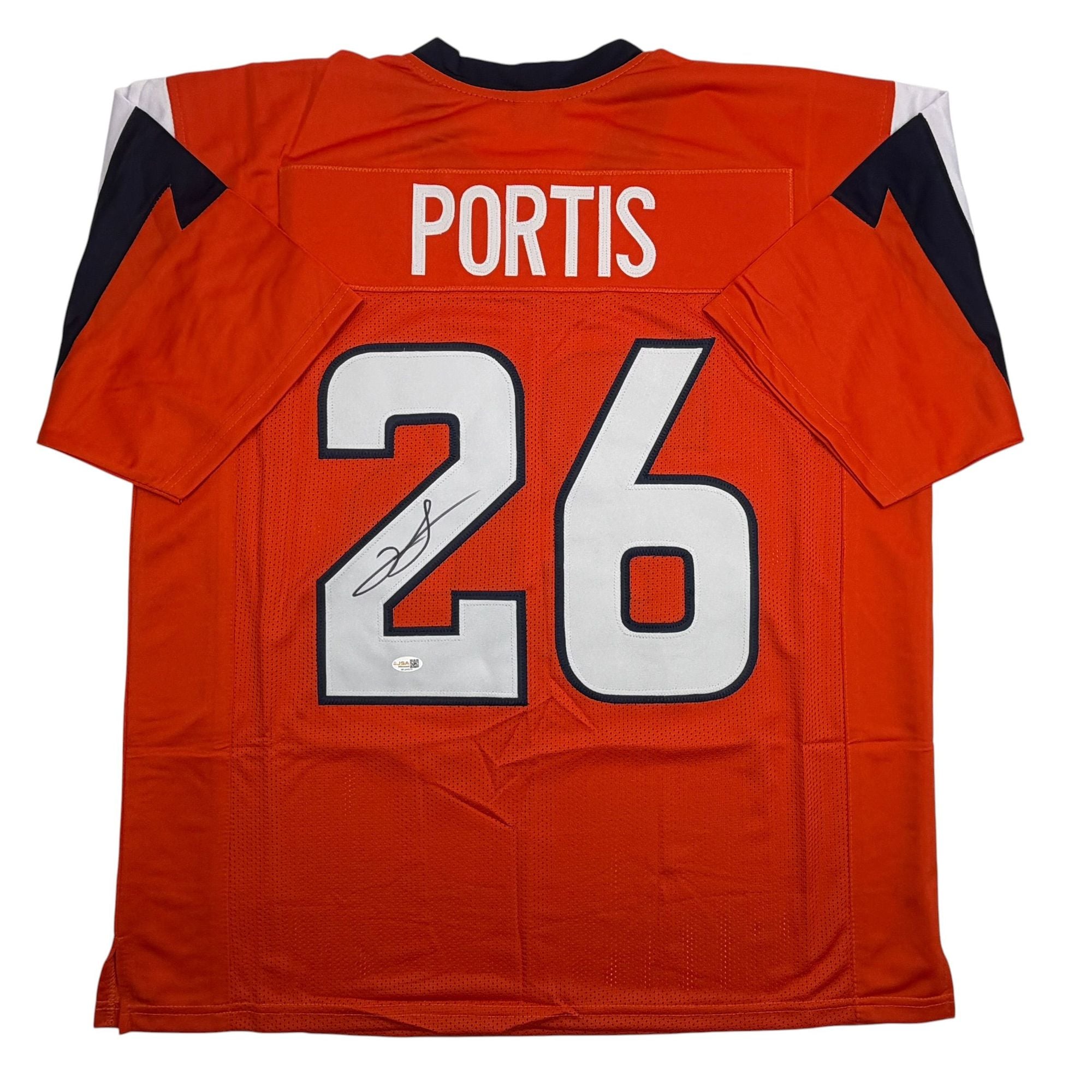 Autographed/Signed Clinton Portis Denver Current Orange Football Jersey JSA COA