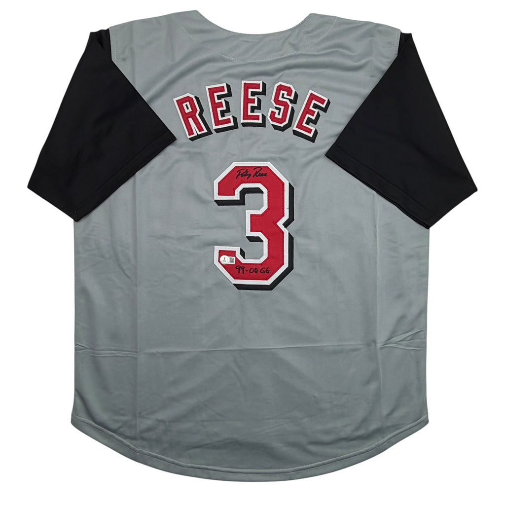 Autographed/Signed Pokey Reese Cincinnati Grey Baseball Jersey Beckett BAS COA