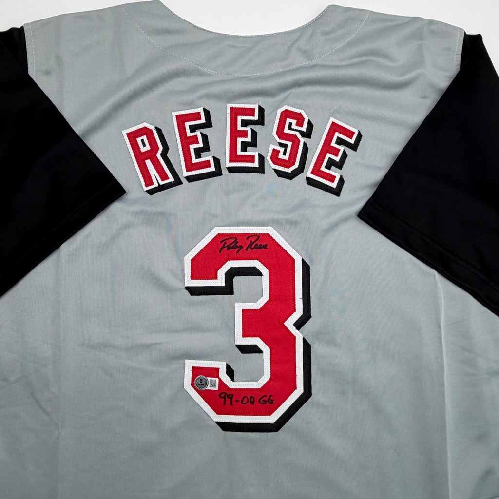 Autographed/Signed Pokey Reese Cincinnati Grey Baseball Jersey Beckett BAS COA