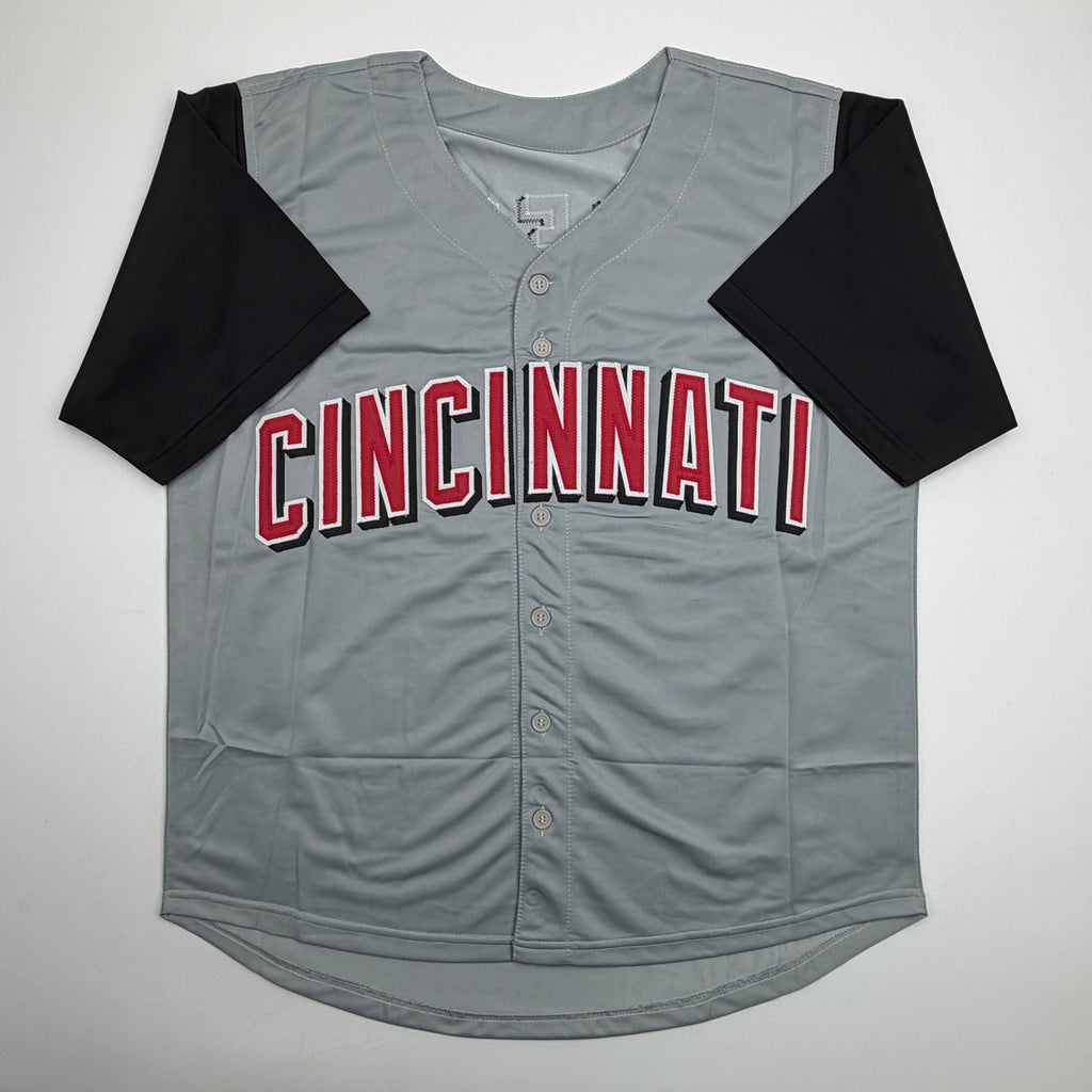 Autographed/Signed Pokey Reese Cincinnati Grey Baseball Jersey Beckett BAS COA