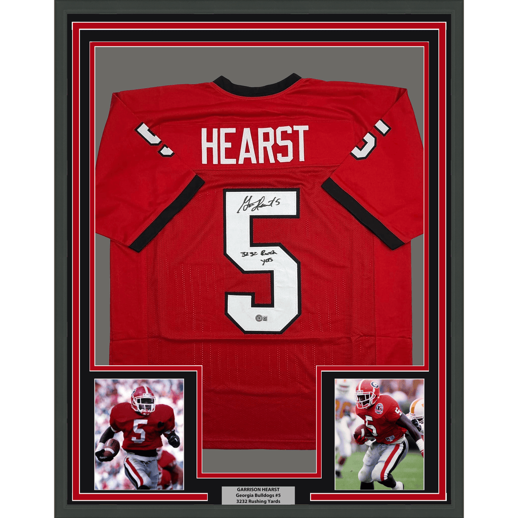 Framed Autographed/Signed Garrison Hearst 35x39 3232 Yards Georgia Red College Football Jersey Beckett BAS COA