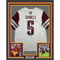 Framed Autographed/Signed Jayden Daniels 35x39 Washington Commanders White Authentic Football Jersey Fanatics COA