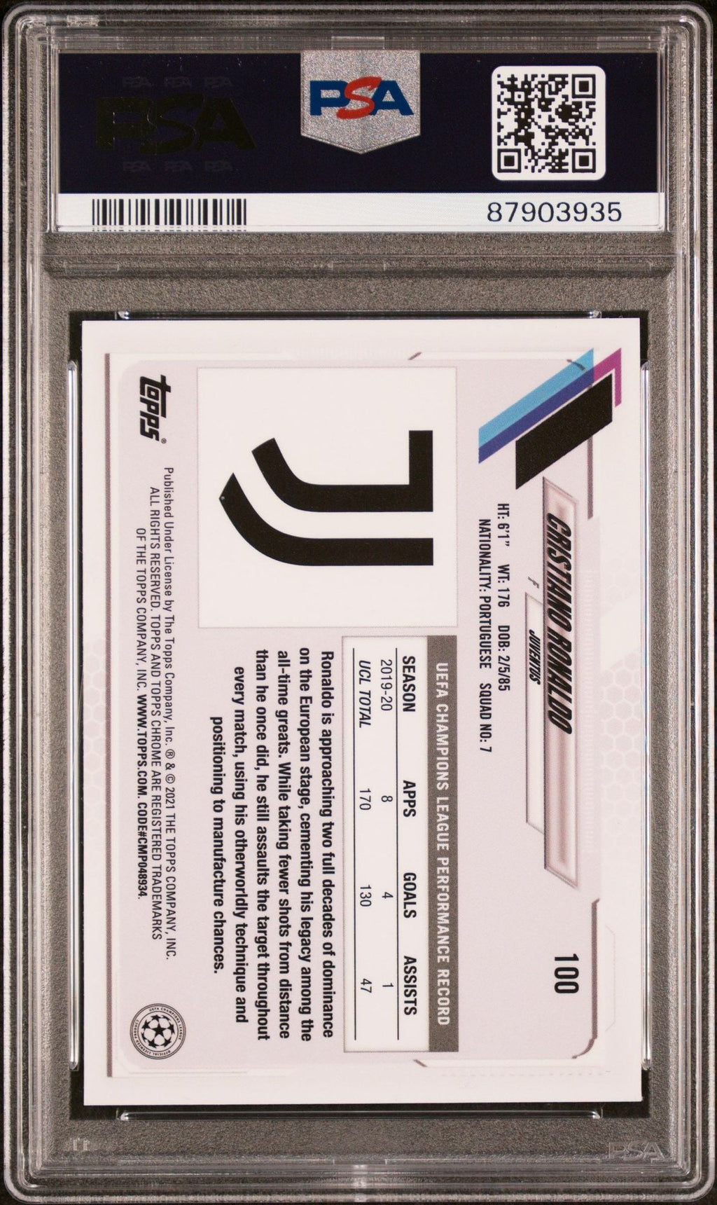Graded 2020 Topps Chrome UCL Cristiano Ronaldo #100 x Steve Aoki UEFA Champions League Neon Future Soccer Card PSA 10 Gem Mint