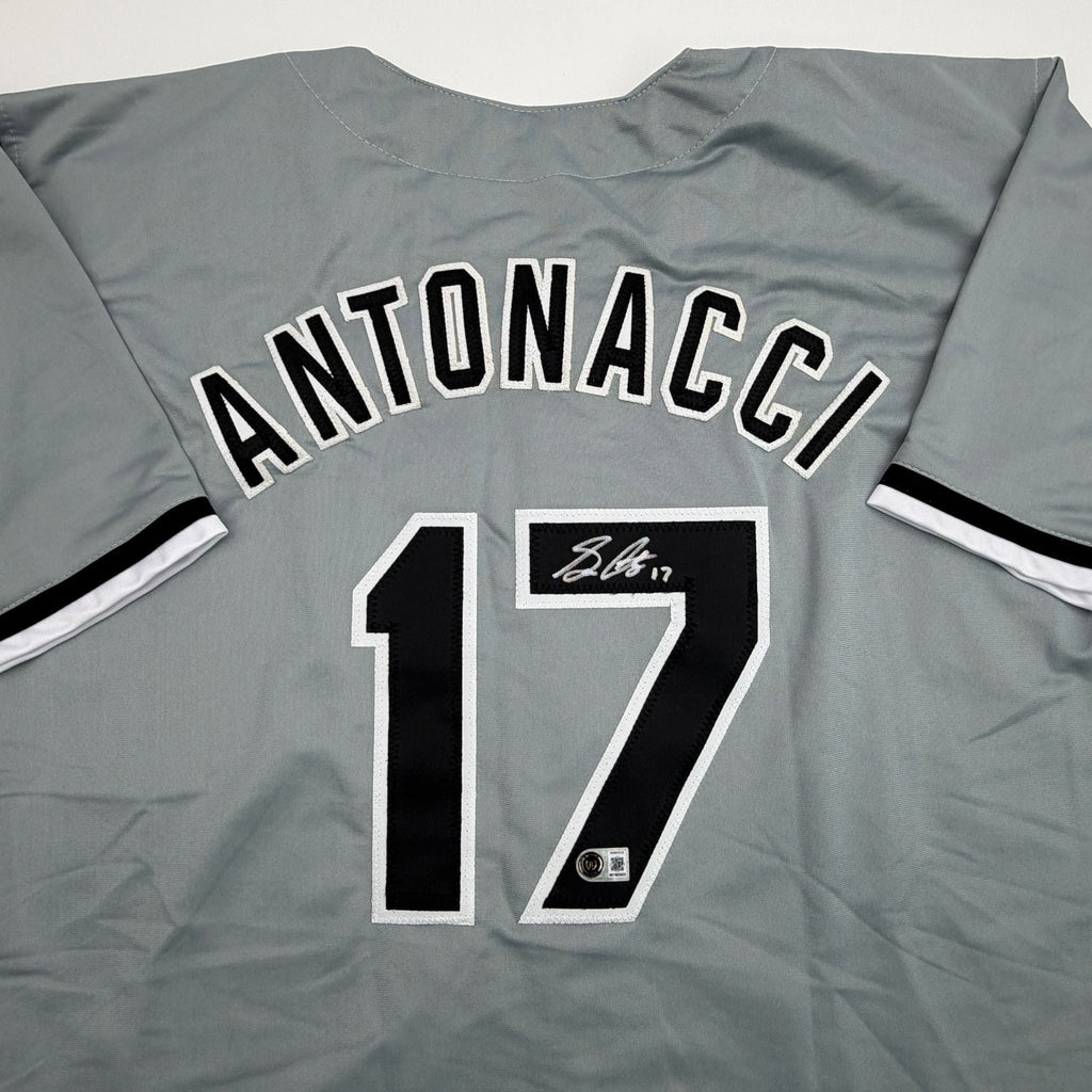 Autographed/Signed Sam Antonacci Chicago Grey Baseball Jersey Beckett BAS COA