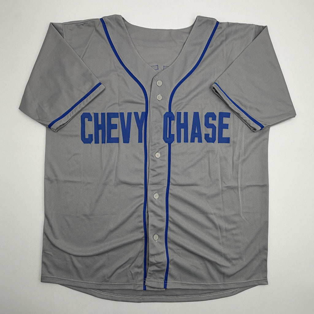 Autographed/Signed Chevy Chase Fletch Los Angeles Grey Baseball Jersey Beckett BAS COA