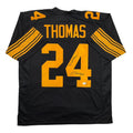 Autographed/Signed JT Thomas Pittsburgh Black Color Rush Football Jersey Beckett BAS COA