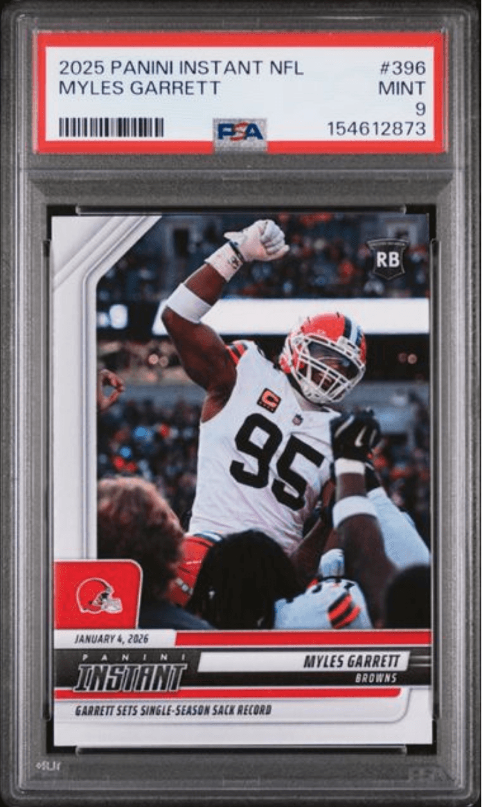 Graded 2025 Panini Instant Myles Garrett #396 Football Card PSA 9 Mint