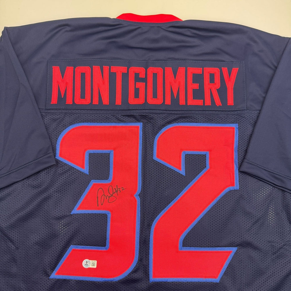 Autographed/Signed David Montgomery Houston Blue Alternate Football Jersey Beckett BAS COA