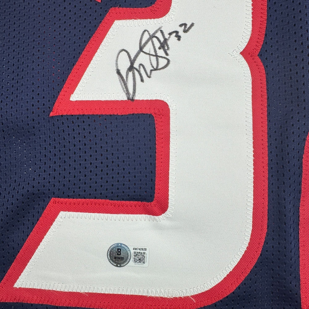 Autographed/Signed David Montgomery Houston Blue Football Jersey Beckett BAS COA