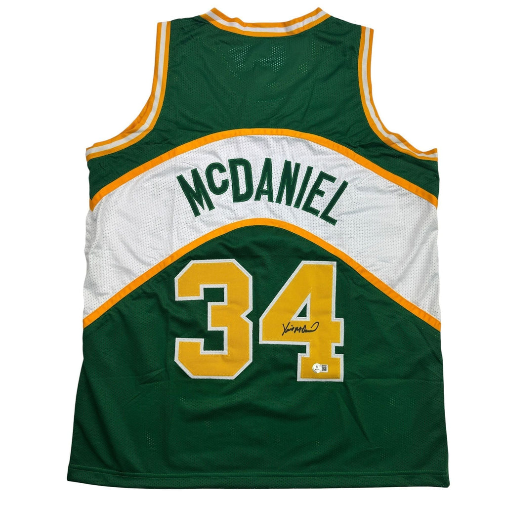 Autographed/Signed Xavier McDaniel Seattle Green Basketball Jersey Beckett BAS COA