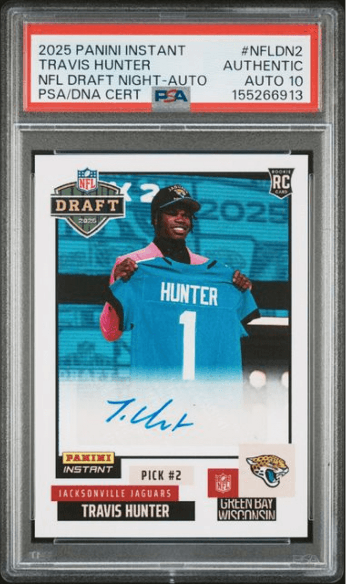 Graded 2025 Panini Instant Travis Hunter #NFLDN2 NFL Draft Night Auto Rookie RC Football Card Authentic Auto PSA 10 Gem Mint
