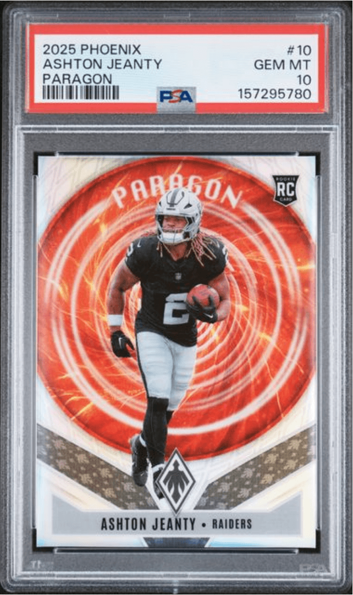 Graded 2025 Panini Phoenix Ashton Jeanty #10 Paragon Rookie RC Football Card PSA 10 Gem Mint