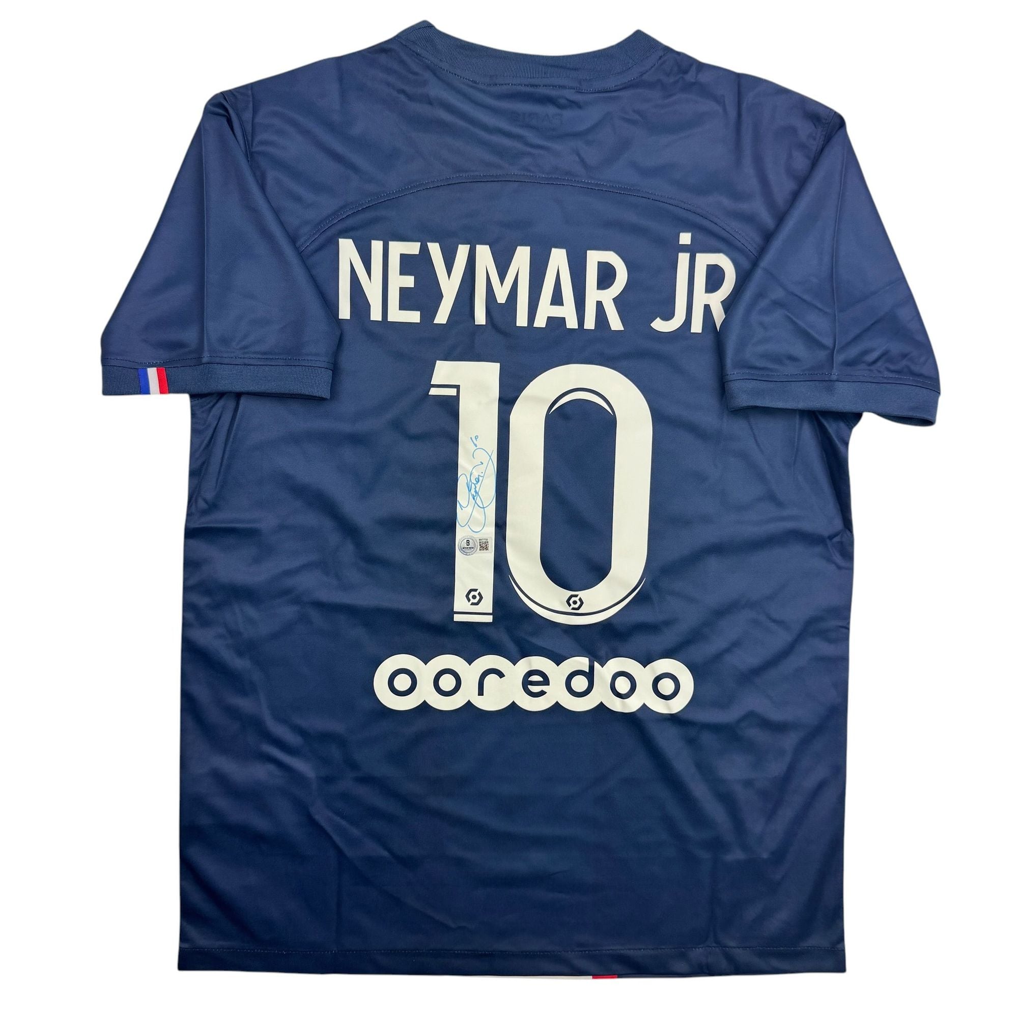 Autographed/Signed Neymar Jr. PSG Paris Saint-Germain Blue Soccer Futbol Jersey Beckett BAS COA