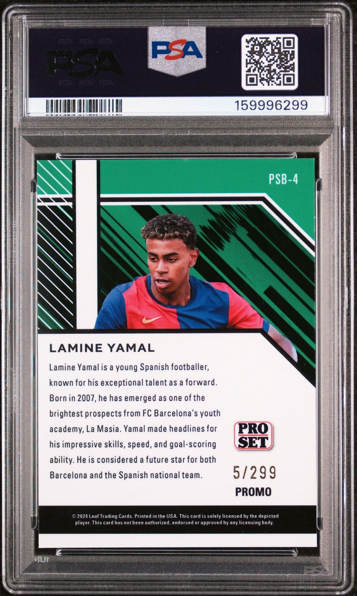 Graded 2024 Leaf Collective Promo Lamine Yamal #PSB4 Pro Set Orange Shimmer /299 Soccer Card PSA 10 Gem Mint