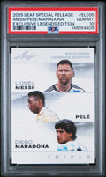 Graded 2025 Leaf Special Release Lionel Messi Pele Maradona #ELE05 Exclusive Legends Edition Soccer Card PSA 10 Gem Mint
