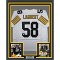 Framed Autographed/Signed Jack Lambert 35x39 Pittsburgh White Football Jersey JSA COA