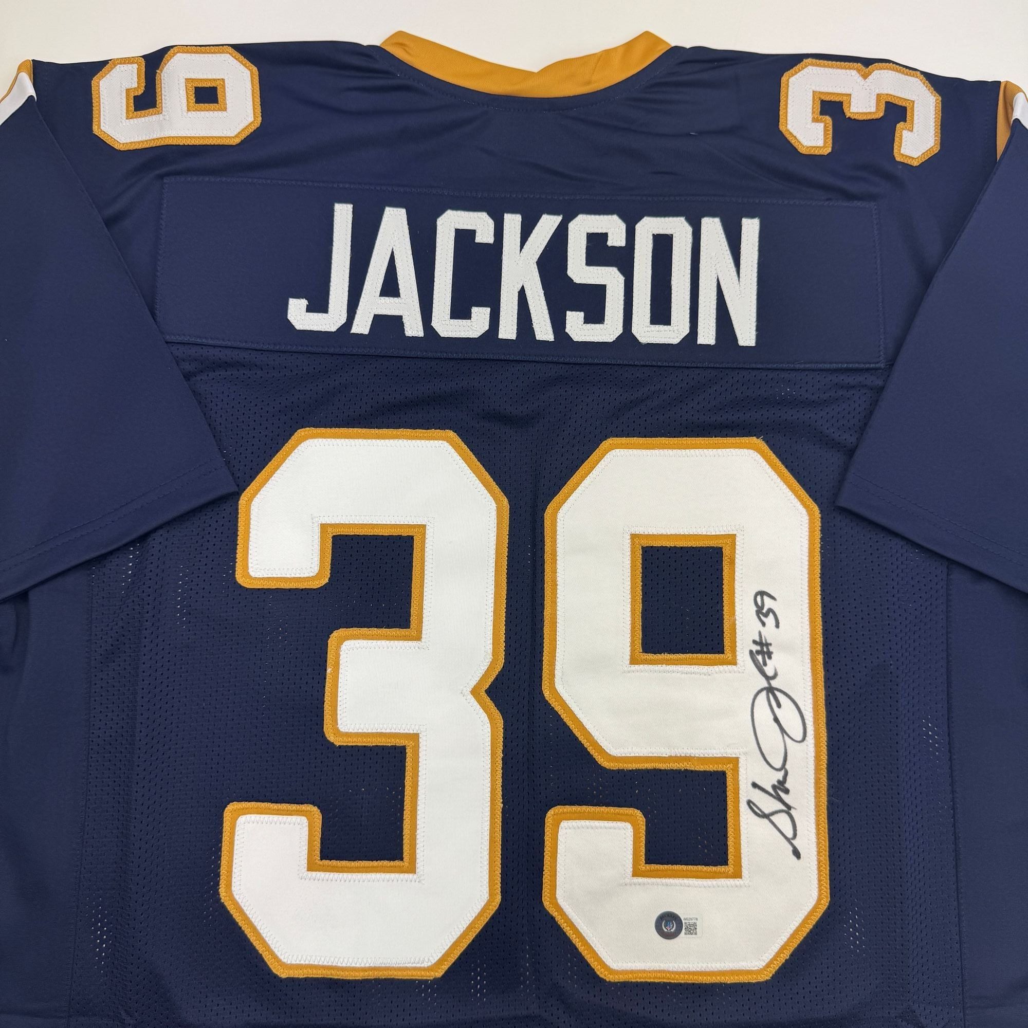Autographed/Signed Steven Jackson St. Louis Dark Blue Football Jersey Beckett BAS COA