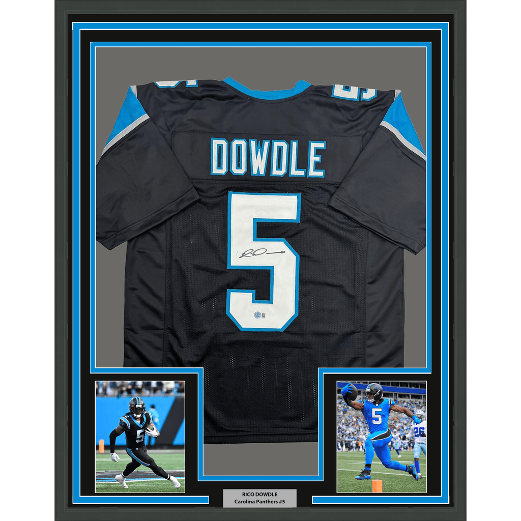 Framed Autographed/Signed 35x39 Rico Dowdle Carolina Black Football Jersey Beckett BAS COA