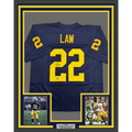 Framed Autographed/Signed Ty Law 35x39 Michigan Blue College Football Jersey Beckett BAS COA