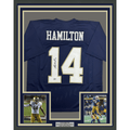Framed Autographed/Signed Kyle Hamilton 35x39 Notre Dame Blue College Football Jersey Beckett BAS COA
