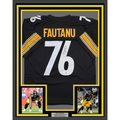 Framed Autographed/Signed Troy Fautanu 35x39 Pittsburgh Black Football Jersey JSA COA