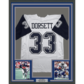 Framed Autographed/Signed Tony Dorsett 35x39 Dallas White Color Rush Football Jersey JSA COA