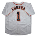 Autographed/Signed Carlos Correa Houston White Baseball Jersey Beckett BAS COA
