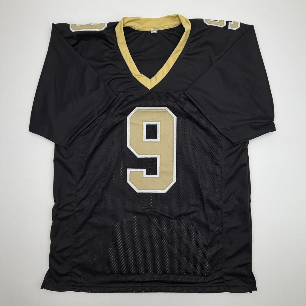 Autographed/Signed Drew Brees New Orleans Black Stat Football Jersey Beckett BAS COA