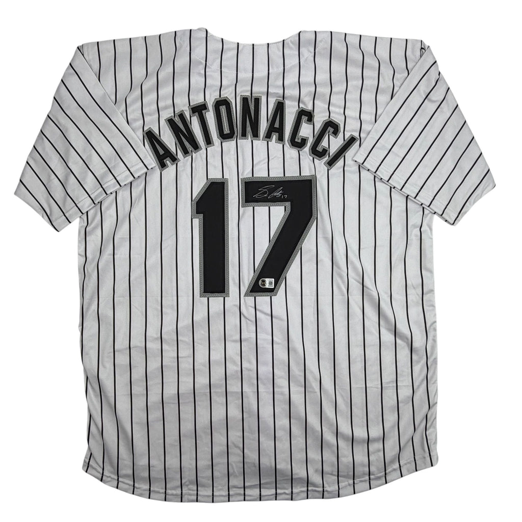 Autographed/Signed Sam Antonacci Chicago Pinstripe Baseball Jersey Beckett BAS COA