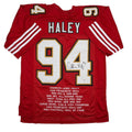 Autographed/Signed Charles Haley San Francisco Red Alternate Stat Football Jersey JSA COA