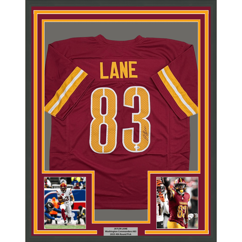 Framed Autographed/Signed Jaylin Lane 35x39 Washington Maroon Football Jersey JSA COA
