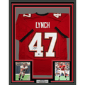 Framed Autographed/Signed John Lynch 35x39 Tampa Bay Red Football Jersey Beckett BAS COA