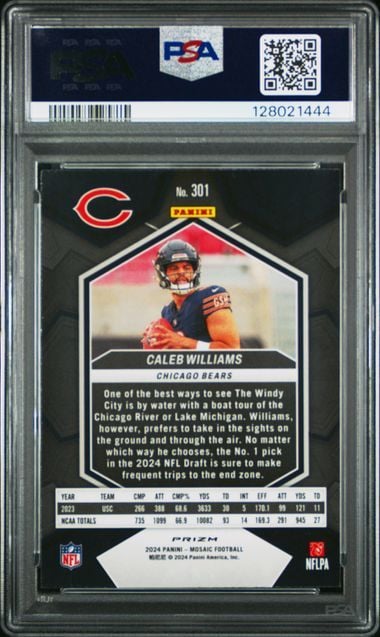 Graded 2024 Panini Mosaic Caleb Williams #301 Reactive Blue Rookie RC Football Card PSA 10 Gem Mint