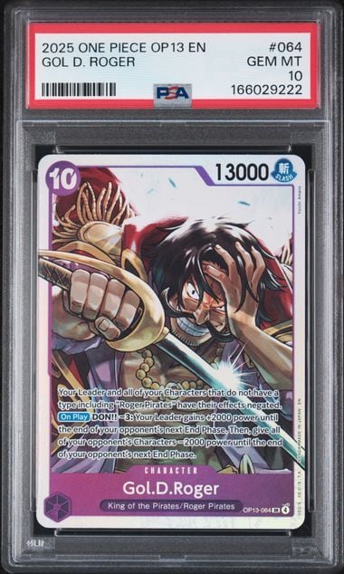 Graded 2025 One Piece Gol.D.Roger #064 OP13 EN Trading Card Game PSA 10 Gem Mint